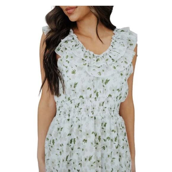Mikarose The York Maxi Dress White/Green Floral Flutter Sleeve Dress Women Sz S - Picture 6 of 16